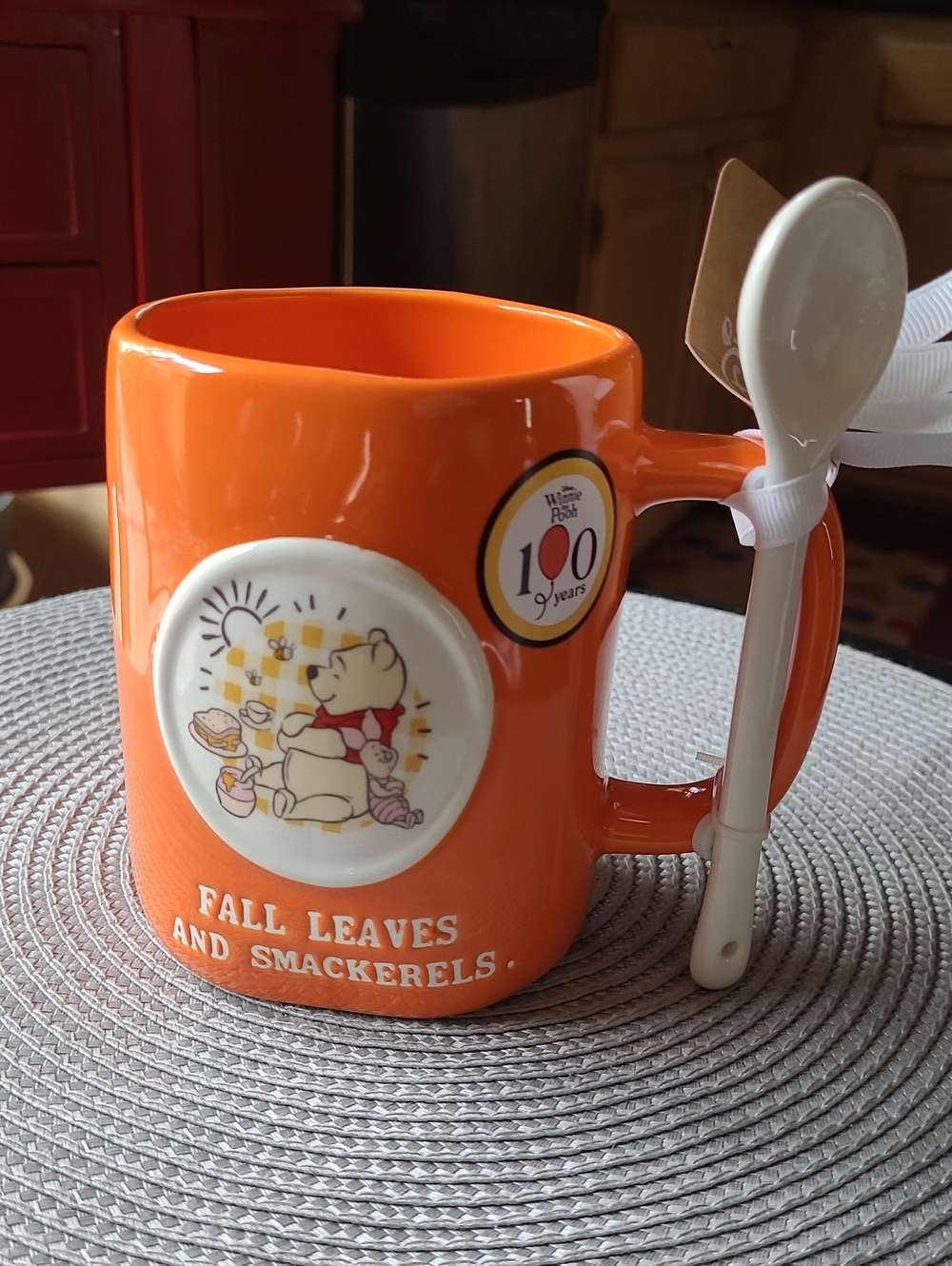 Rae Dunn Winnie the Pooh 'Fall Leaves and Smackerels' Ceramic Mug with Spoon